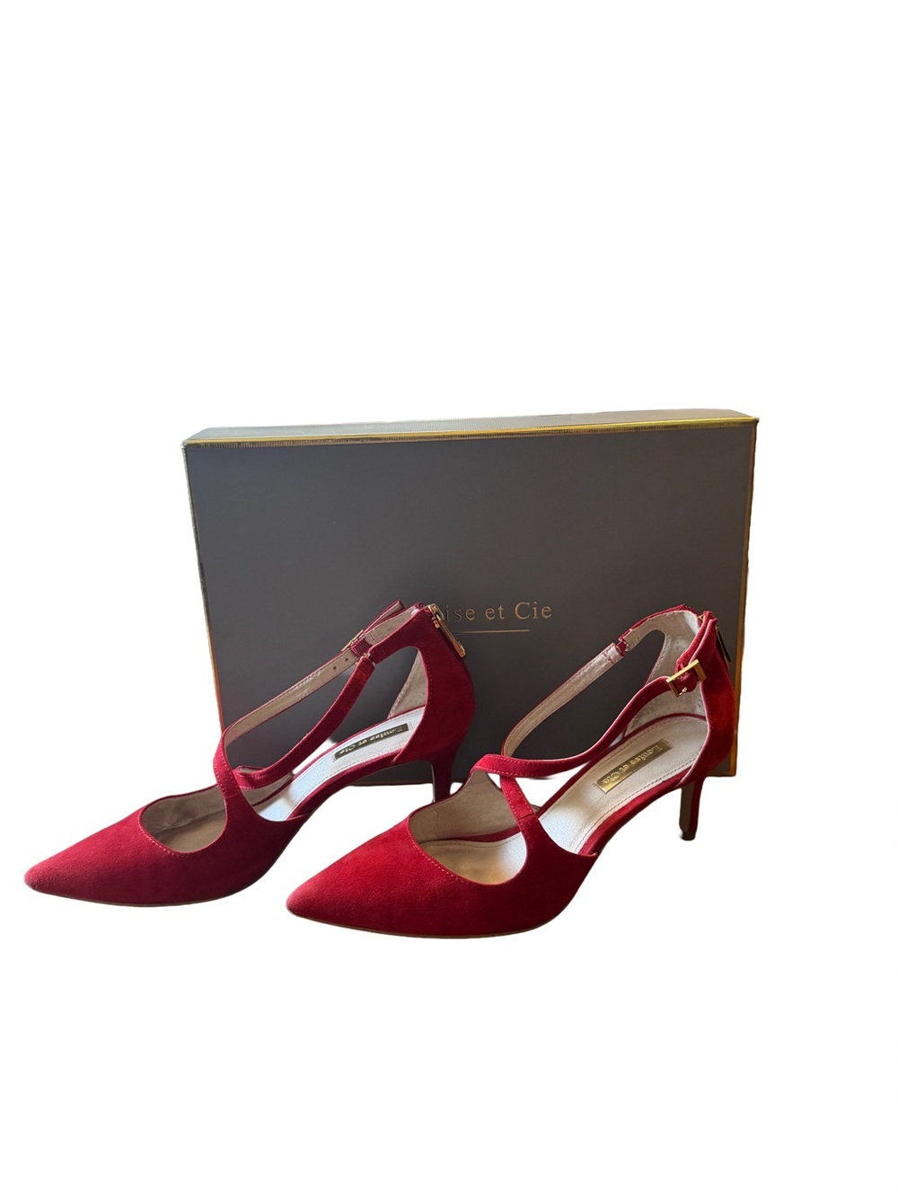 Louise et Cie Red Suede T-Strap Pointed-Toe Heels